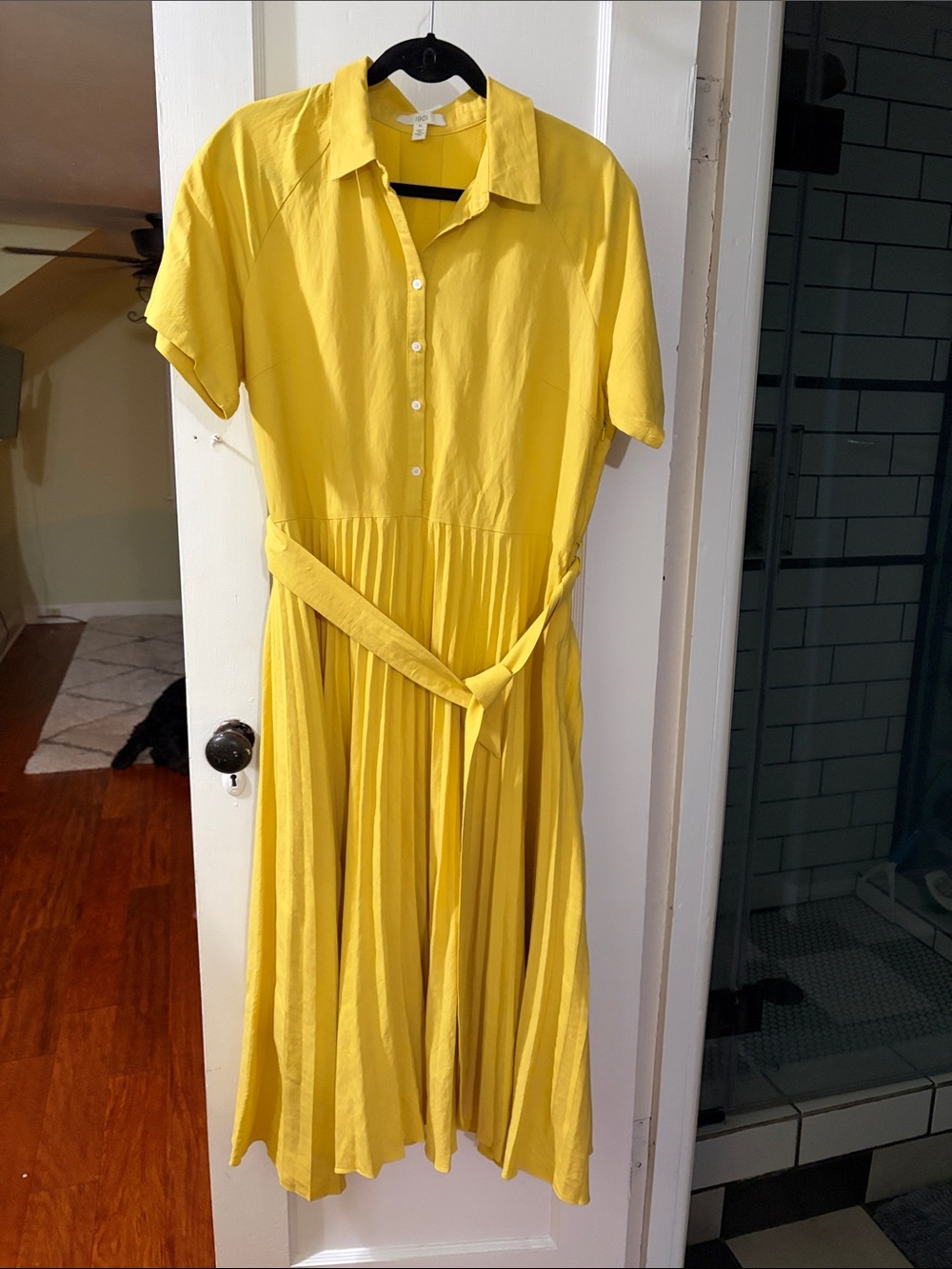 1901 Sunflower Yellow Collared Midi Dress with Tie Waist